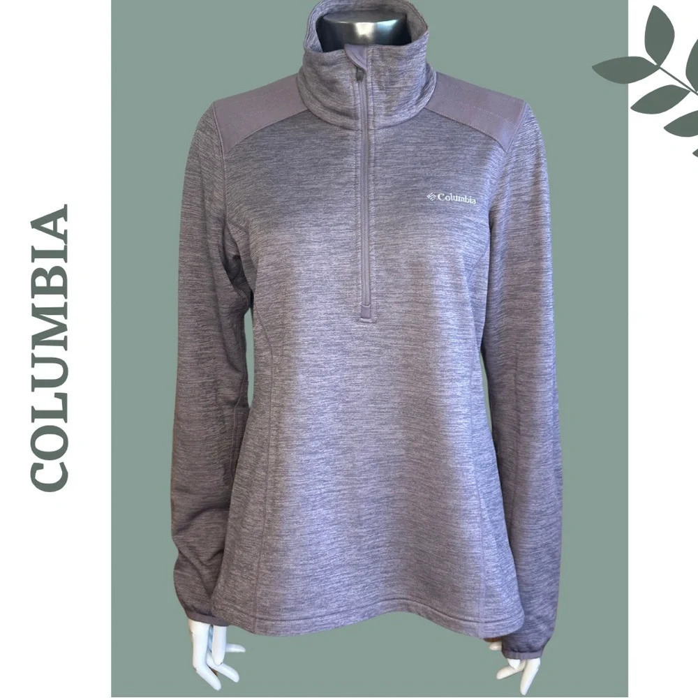 Columbia Fleece Hoodie 1/4 Zipper Front Shoulder Conteast Overlay Purple Small